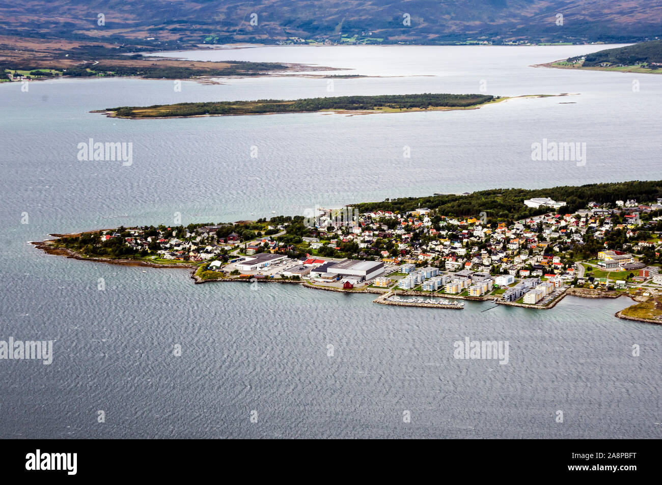 Bodo harbor on a cloudy day. Bodø is a municipality and a city of