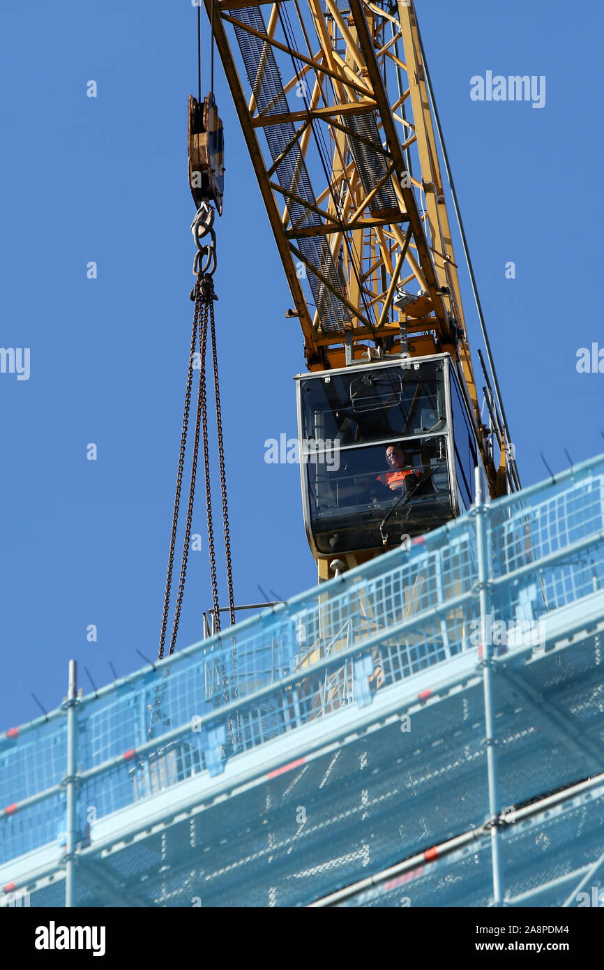 Scaffolding seen on the side of a new construction in Belfast, Northern