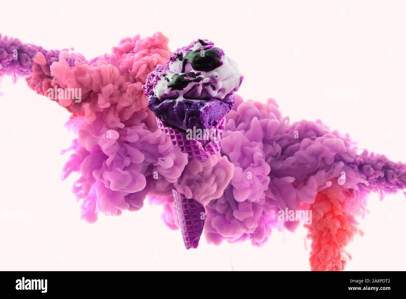 Creative ice cream with zero gravity. Ink in water style. Stock Photo