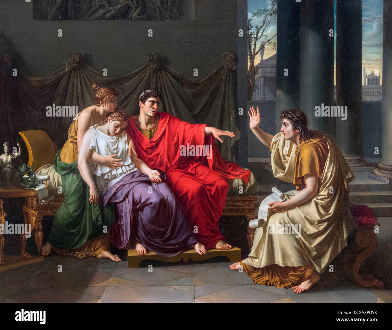 Virgil Reading the “Aeneid” to Augustus, Octavia, and Livia by Jean-Baptiste Wicar (1762-1834), oil on canvas, c.1790/3 Stock Photo
