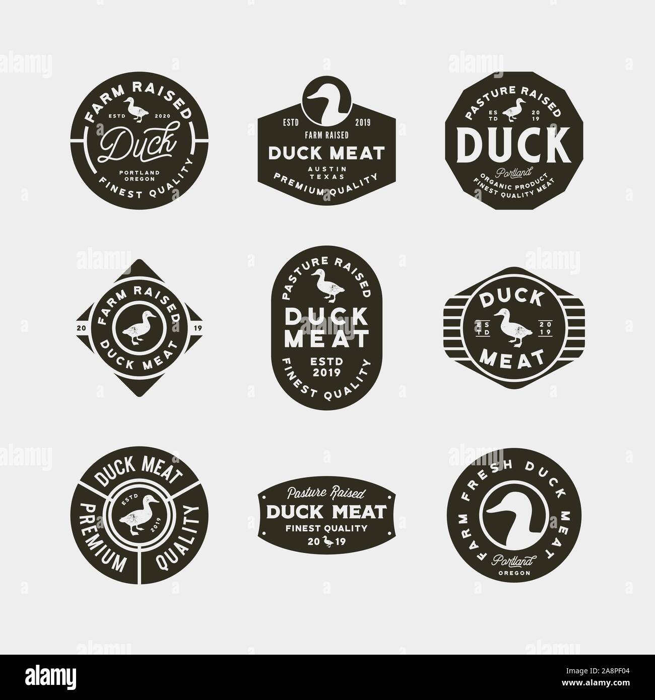 set of premium fresh duck meat labels. retro styled meat shop emblems ...