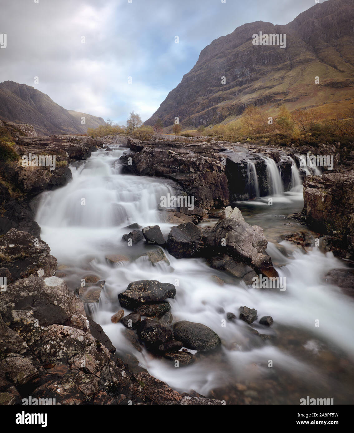 Waterfall on the River Coe, United Kingdom, Scotland, Glencoe Mountain Stock Photo