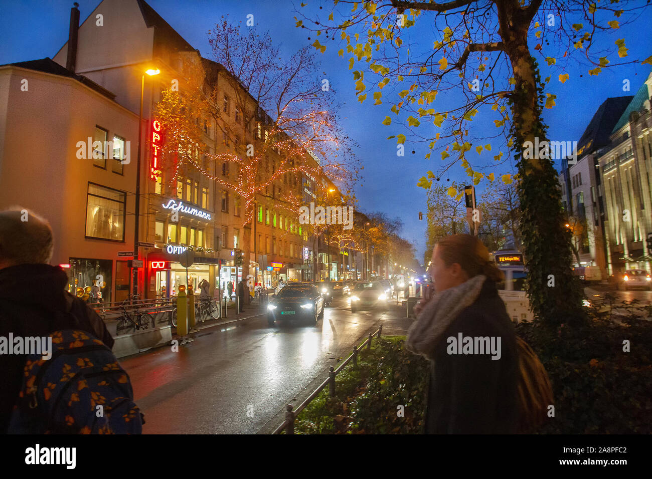 11/25/2015 Dusseldorf Germany  Majestic Dusseldorf -  twilight and  illuminated  city - Dusseldorf  - Wow! Stock Photo