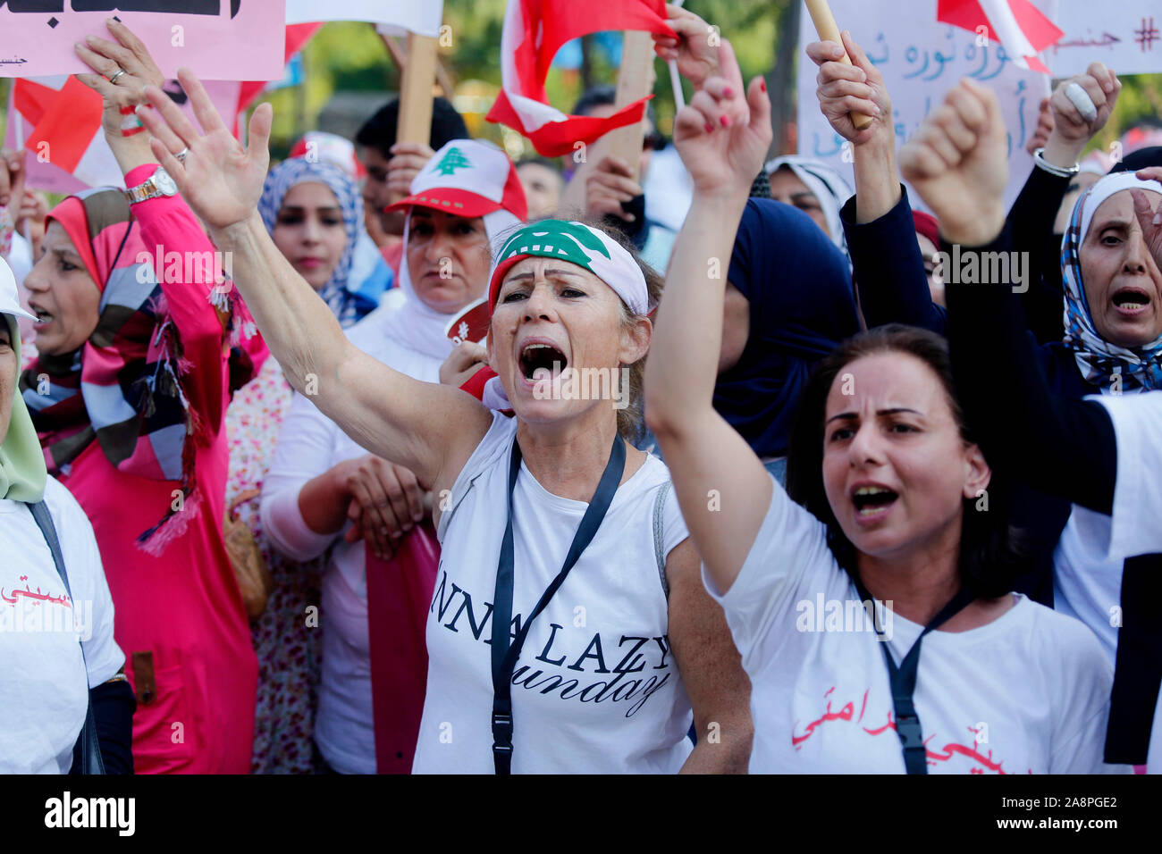 Beirut, Lebanon. 10th Nov, 2019. People take part in a protest against the government's policies in Beirut, Lebanon, on Nov. 10, 2019. Credit: Bilal Jawich/Xinhua/Alamy Live News Stock Photo