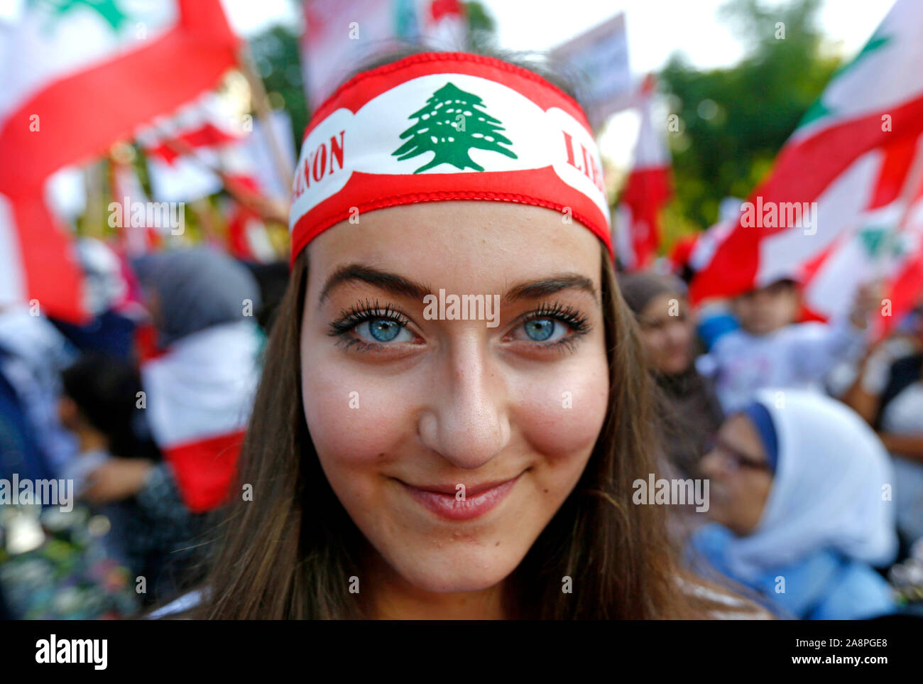 Beirut, Lebanon. 10th Nov, 2019. A girl takes part in a protest against the government's policies in Beirut, Lebanon, on Nov. 10, 2019. Credit: Bilal Jawich/Xinhua/Alamy Live News Stock Photo