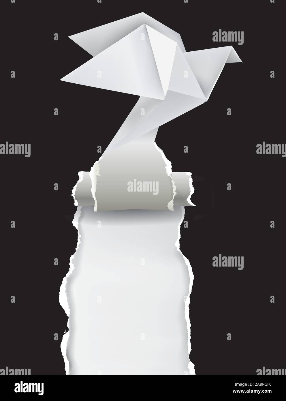 Origami bird ripping paper. Illustration of paper pigeon ripped black ...