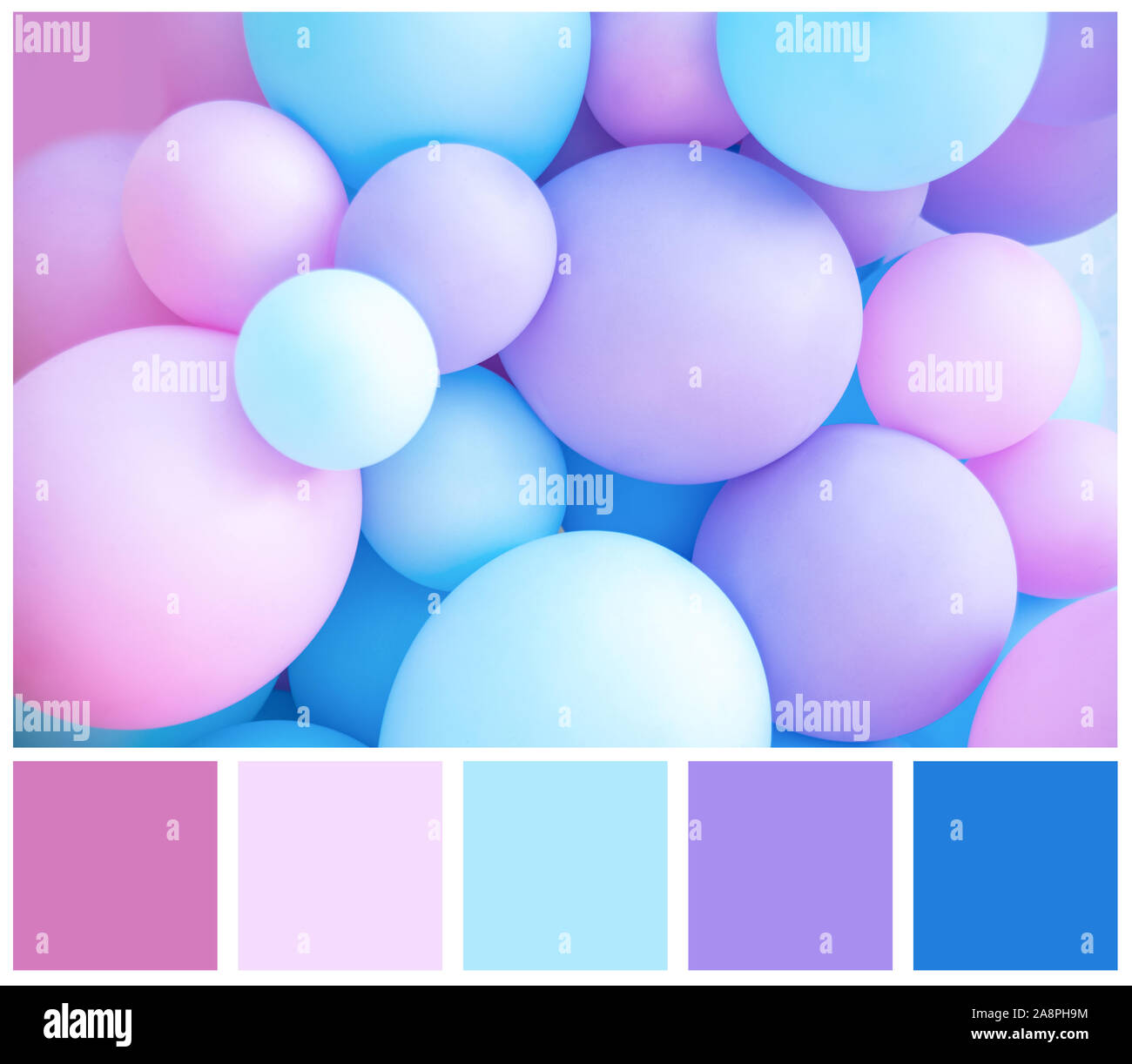 Colorful balloons background, punchy pastel colored and soft focus. pink  and mint balloons photo wall birthday decoration Stock Photo - Alamy
