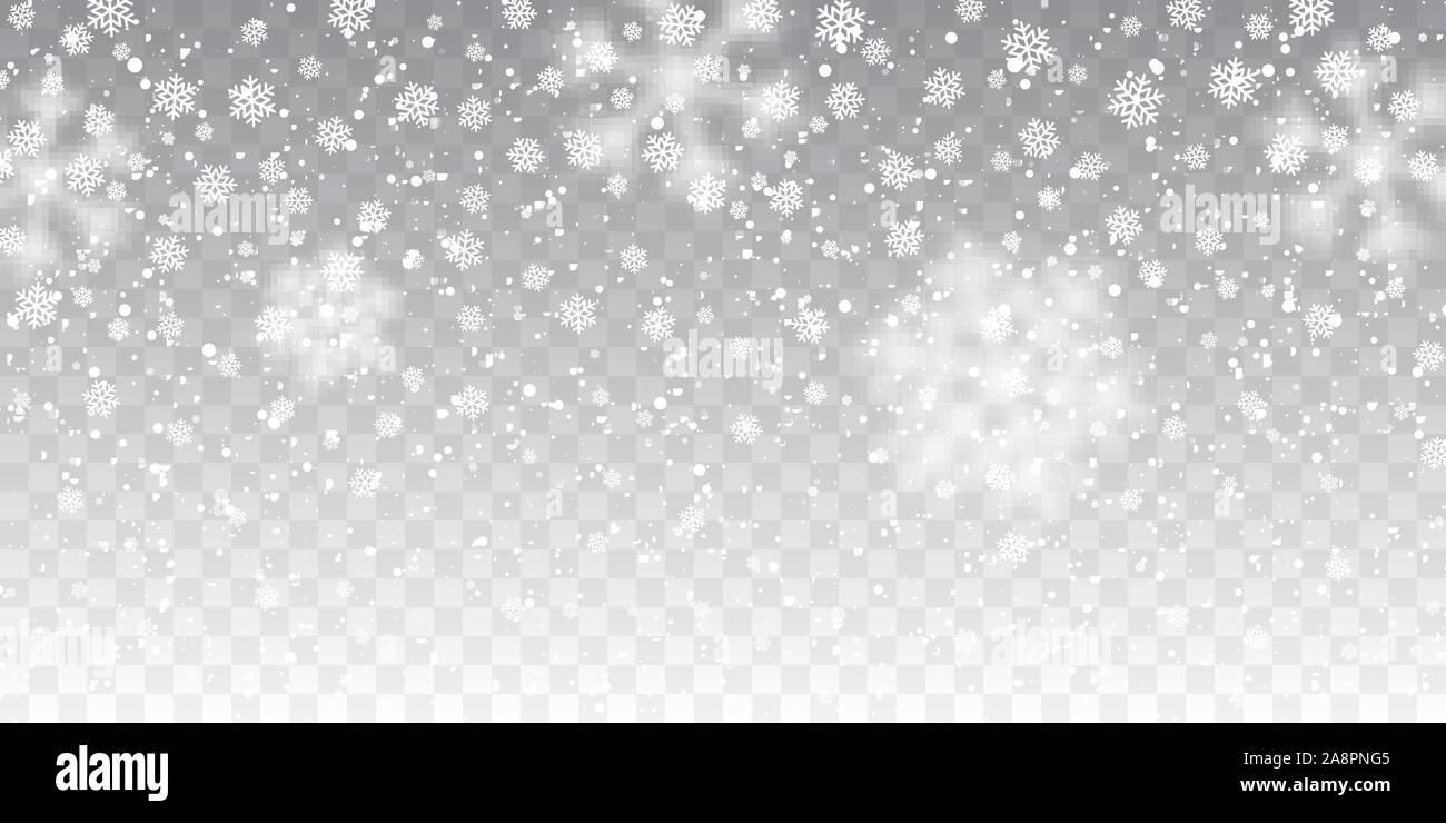Christmas snow. Falling snowflakes on transparent background. Snowfall ...