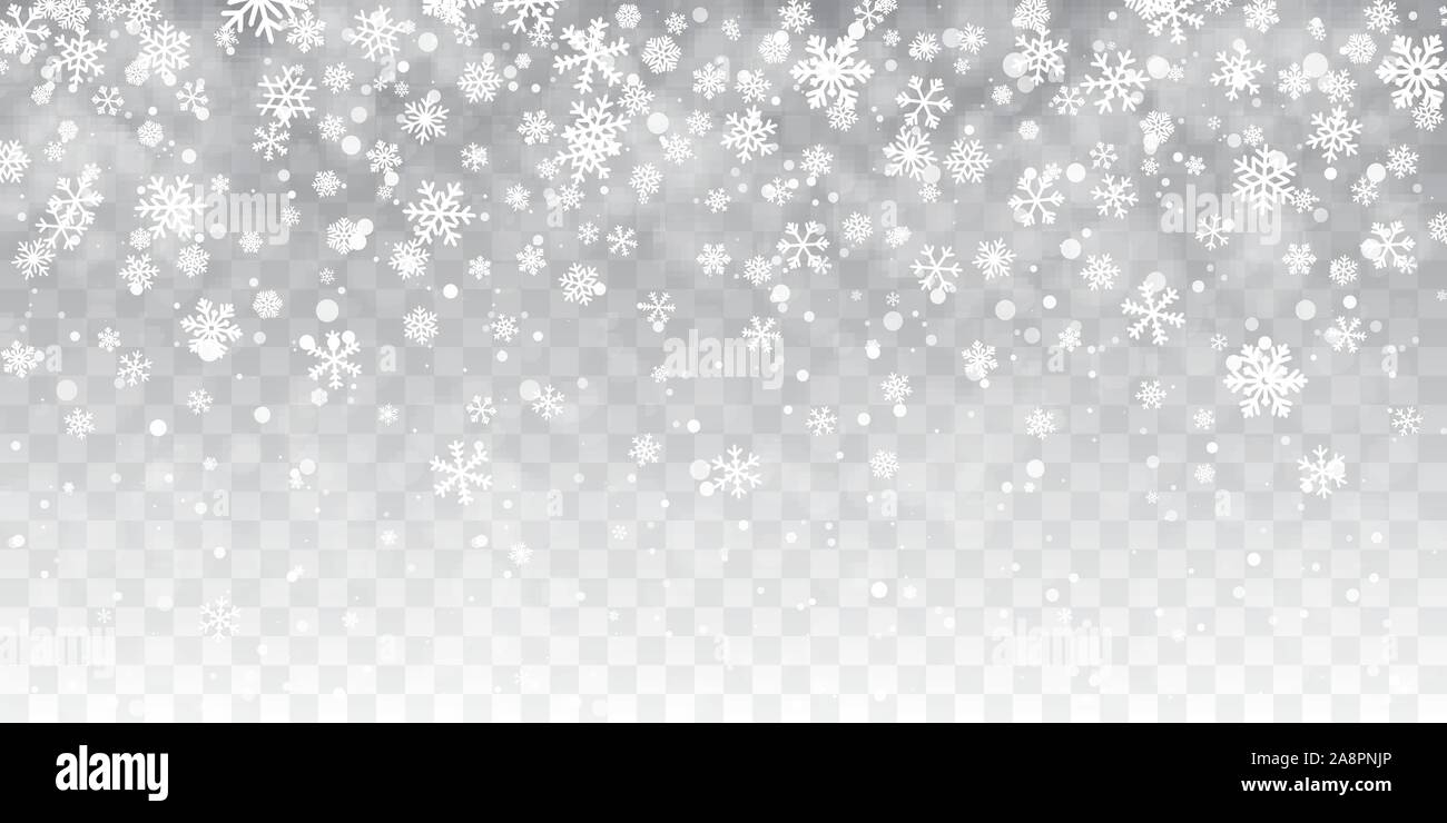 Christmas snow. Falling snowflakes on transparent background. Snowfall ...