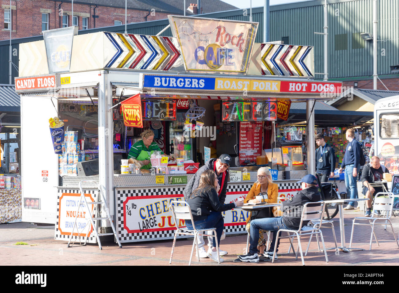 'The Rock Cafe' fast food stall at Leeds Kirkgate Market, Kirkgate, Leeds, West Yorkshire