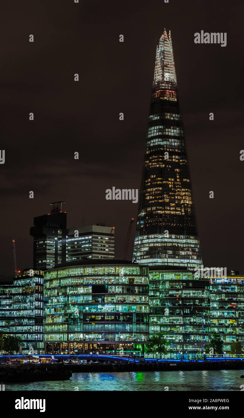 London,shard,Renzo Piano buildings,Office buildings in London,night city,lights Stock Photo
