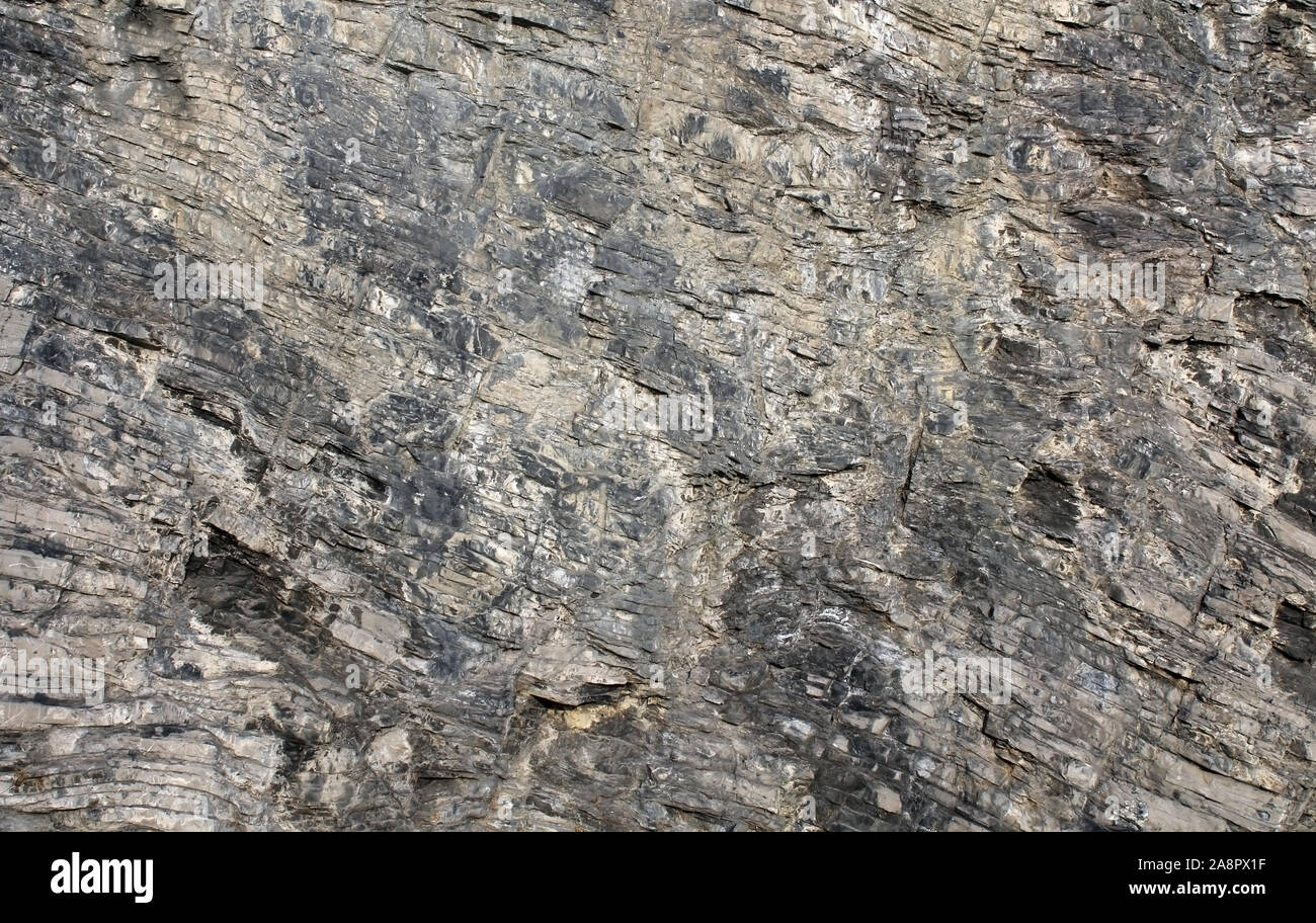 Sedimentary carbonate rock layers seen in detail Stock Photo