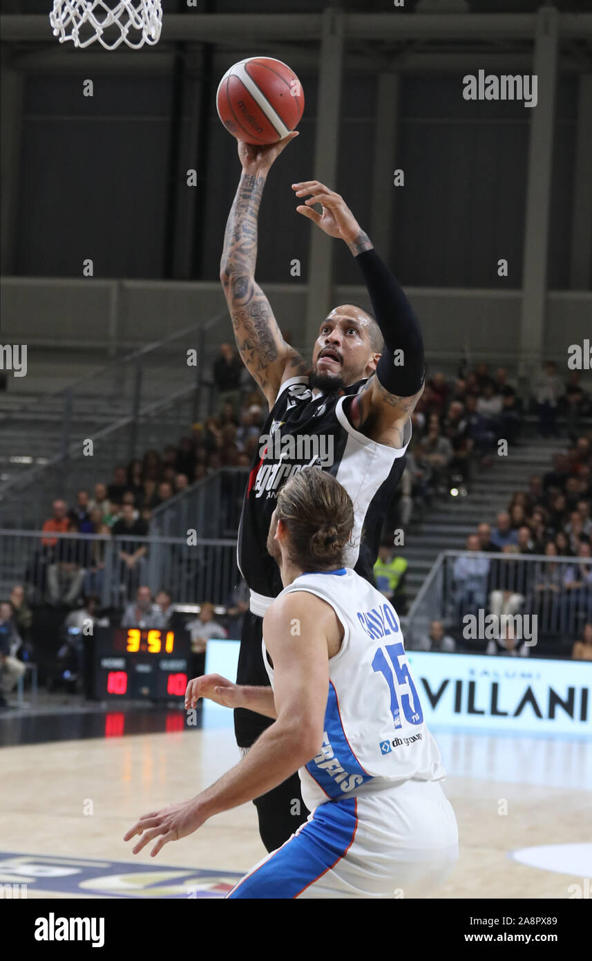 Julian Gamble Virtus Segafredo Bologna Thwarted From Matteo Chillo De Longhi Treviso During Segafredo Virtus Bologna Vs De Longhi Treviso Basket Stock Photo Alamy