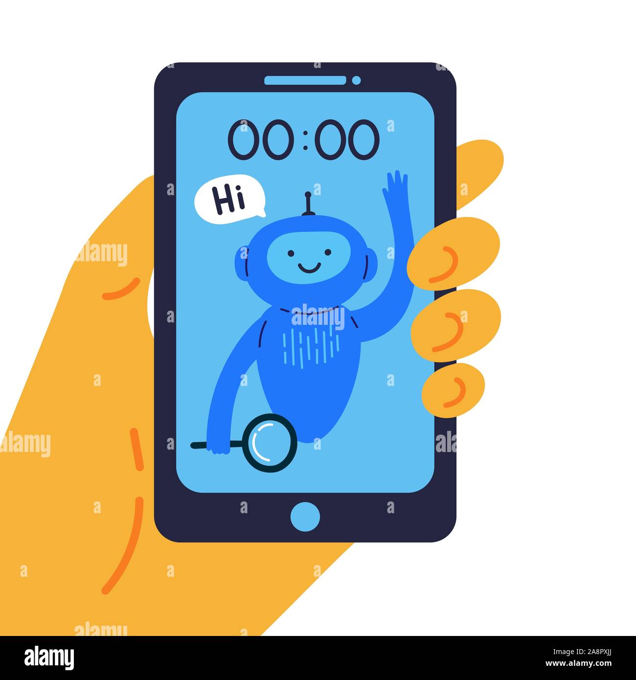 Phone with chat bot in hand that is ready to help Stock Vector Image & Art  - Alamy