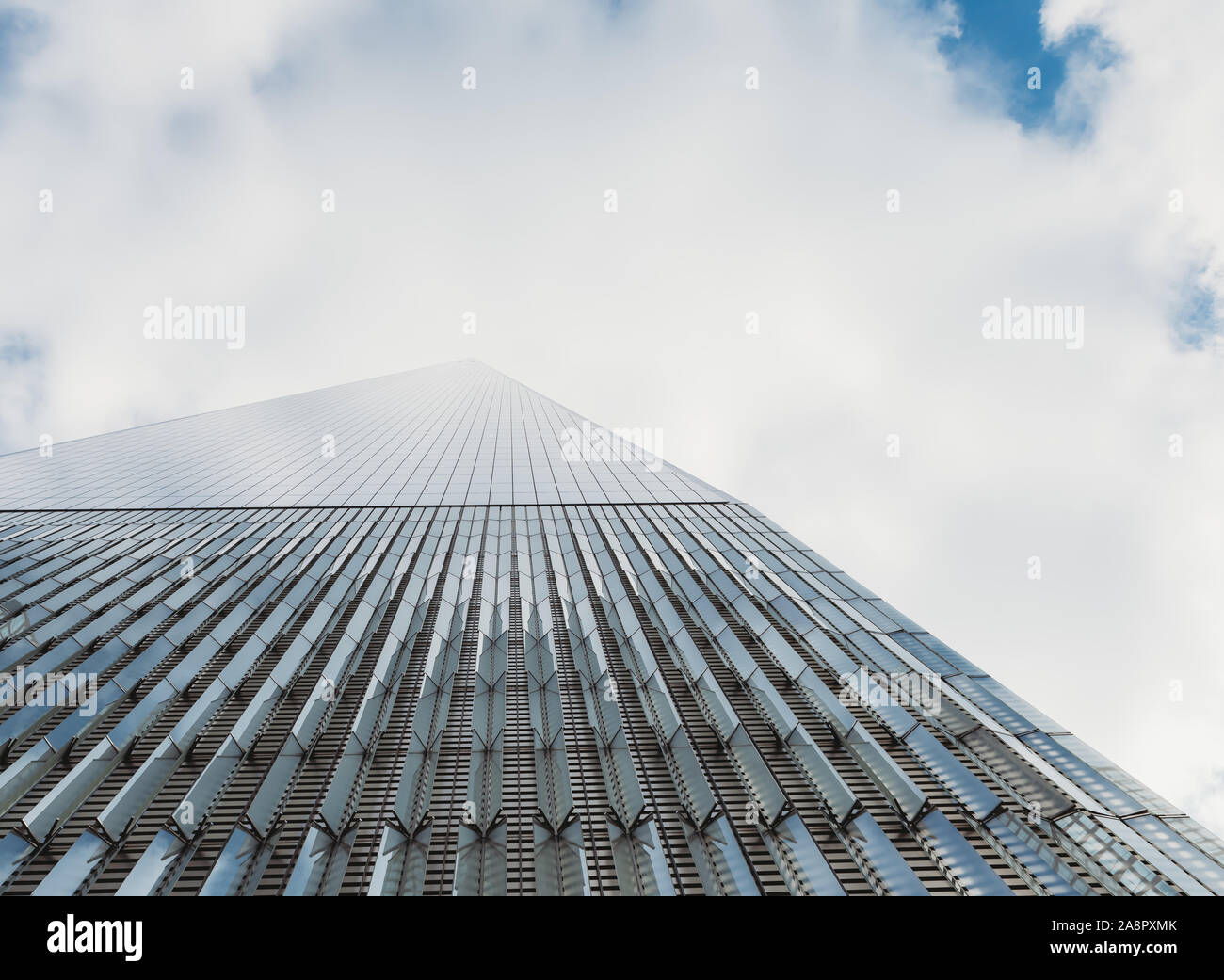 Close up of Freedom Tower (1 WTC) shot from ground looking up. Stock Photo