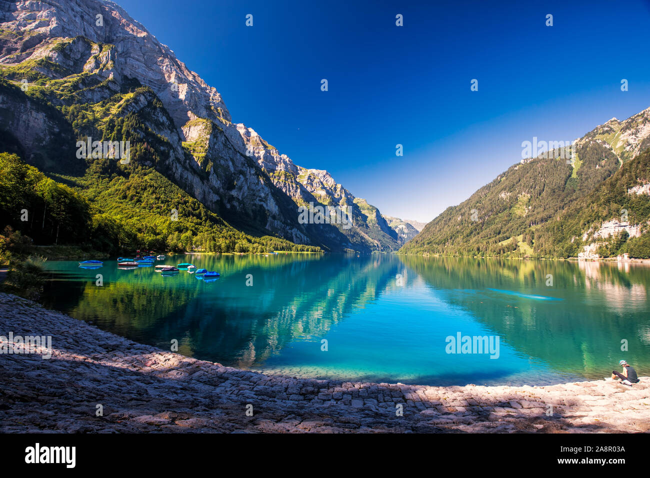 Klontalersee (Lake Klontal) in Swiss Alps, Glarus, Switzerland, Europe. Stock Photo