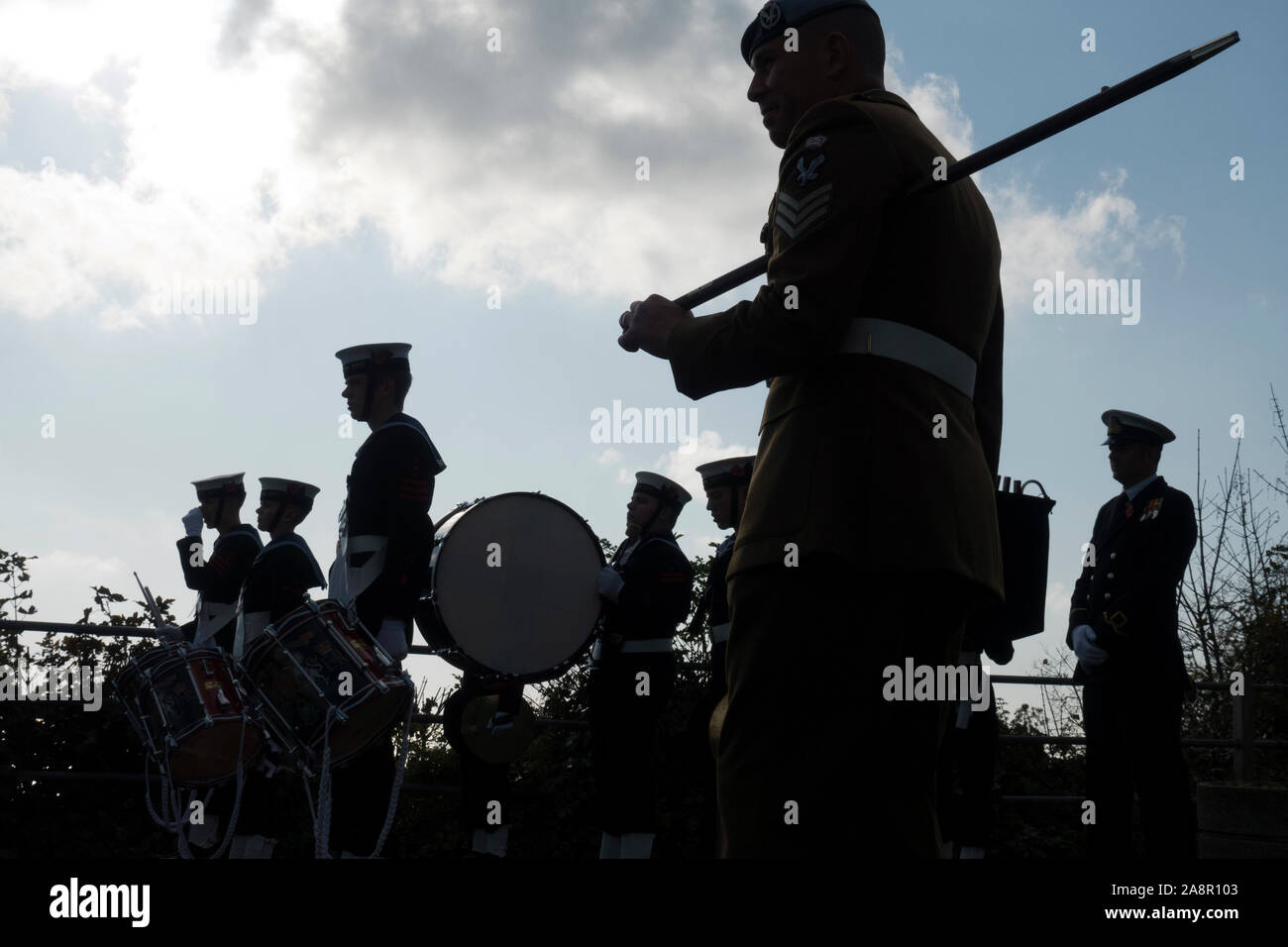 Silhouette of soldiers marching Stock Photo