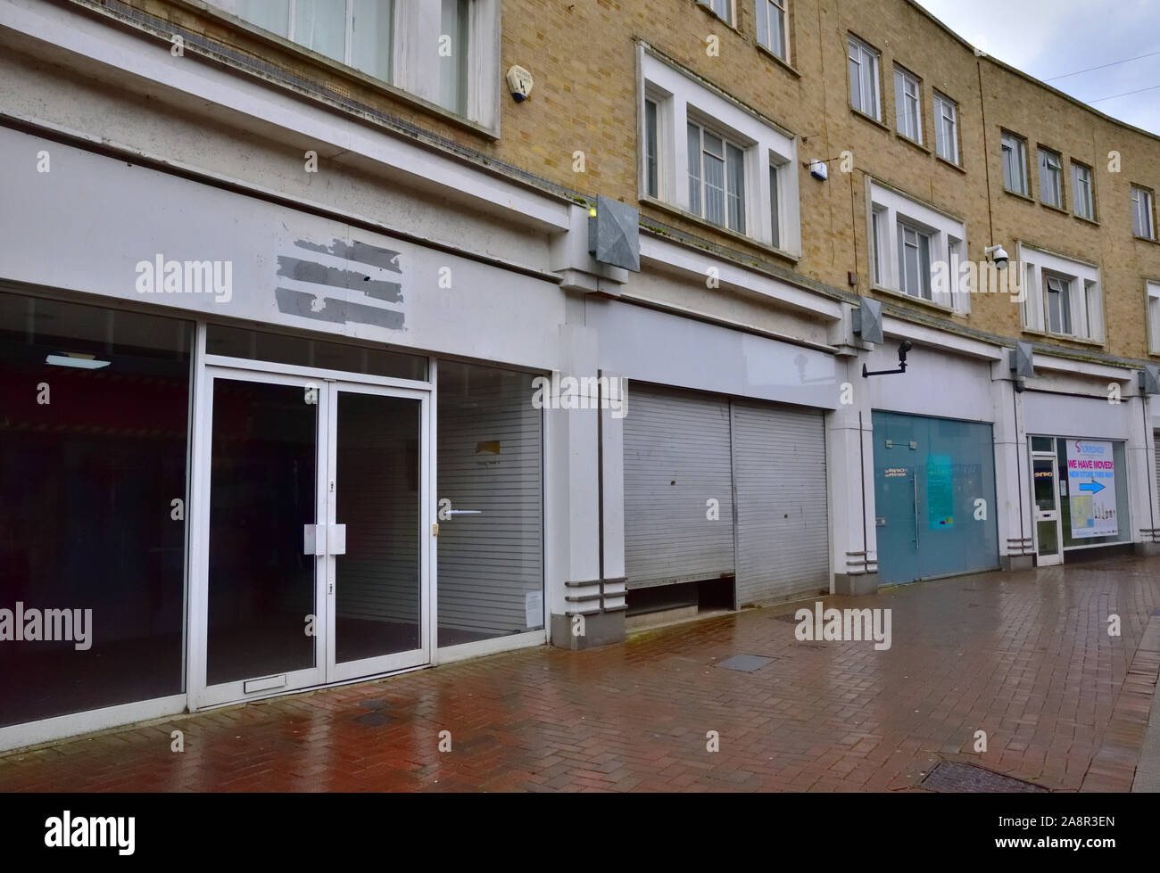 Empty shops in Poole, Dorset, reflecting the problems faced by the retail sector in 2019. Stock Photo