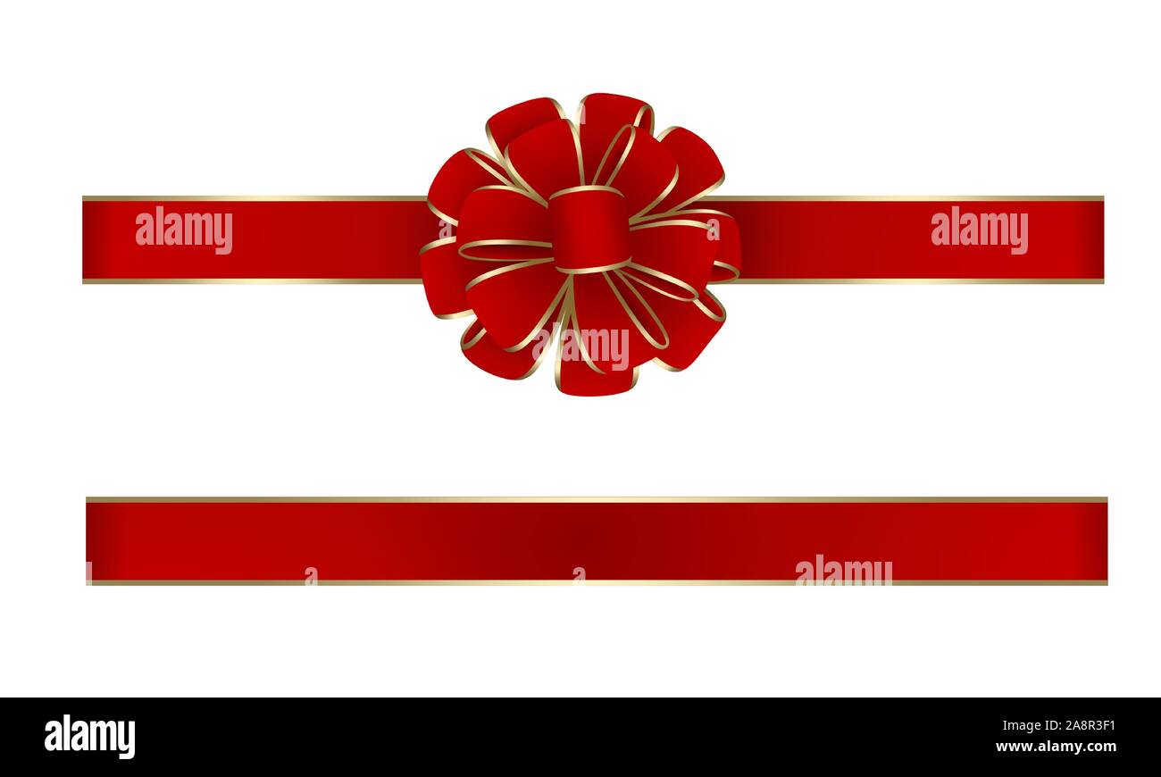 red and gold bow and ribbon for christmas and birthday decorations Stock Vector