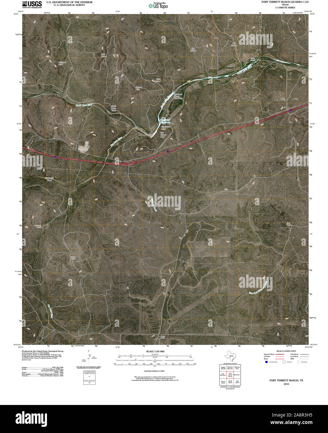 USGS TOPO Map Texas TX Fort Terrett Ranch 20100305 TM Restoration Stock ...