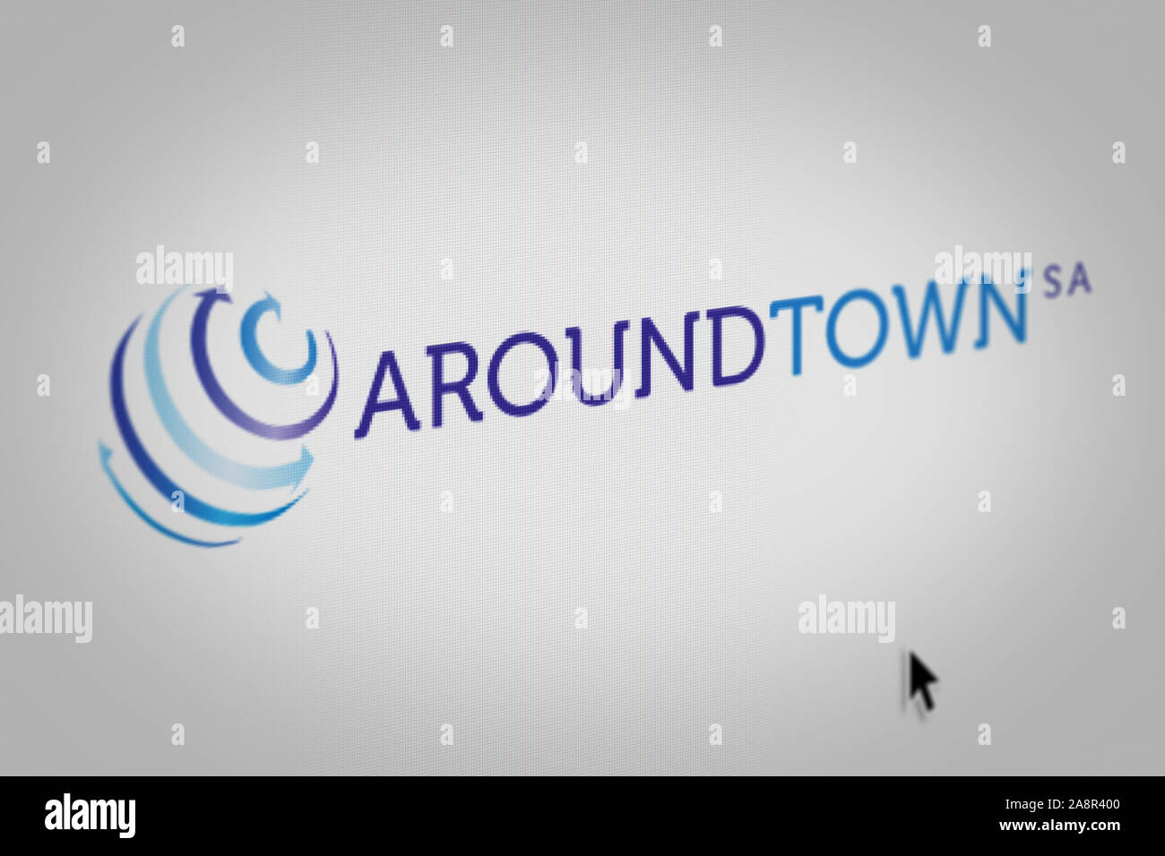 Logo of the public company Aroundtown SA displayed on a computer screen in close-up. Credit: PIXDUCE Stock Photo