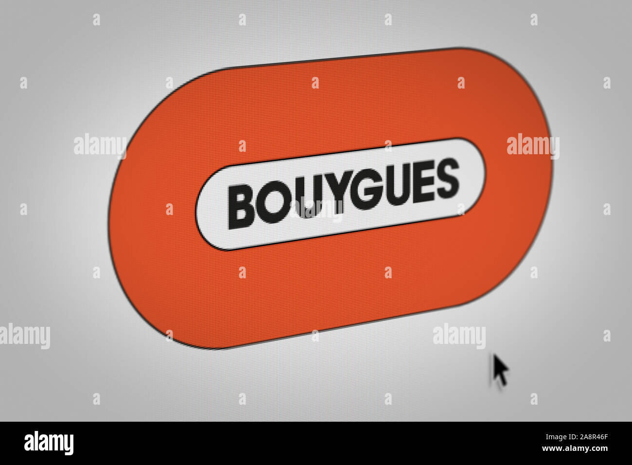 Logo of the public company Bouygues displayed on a computer screen in close-up. Credit: PIXDUCE Stock Photo
