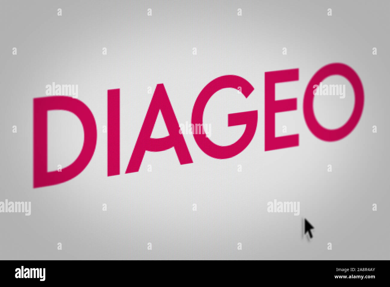 Logo of the public company Diageo displayed on a computer screen in close-up. Credit: PIXDUCE Stock Photo