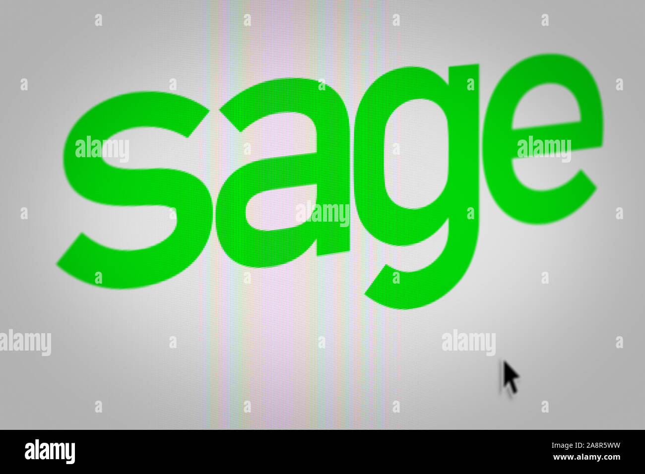 Logo of the public company Sage Group displayed on a computer screen in  close-up. Credit: PIXDUCE Stock Photo - Alamy