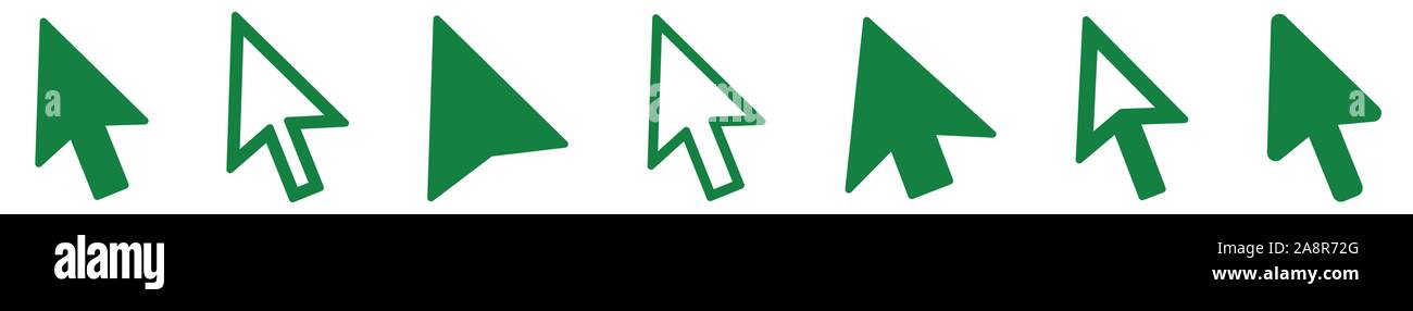 Cursor Green | Mouse Arrow Icon | Computer Mouse Pointer | Click Variations Stock Vector