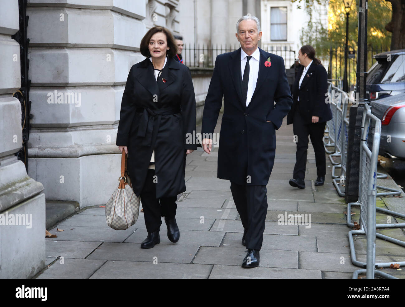 London, UK. 10th Nov, 2019. Former Prime Minister Tony Blair, and wife Cherie arrive in Downing Street on the way to the Remembrance Sunday ceremony at the Cenotaph in Whitehall. Remembrance Sunday, London, on November 10, 2019. Credit: Paul Marriott/Alamy Live News Stock Photo