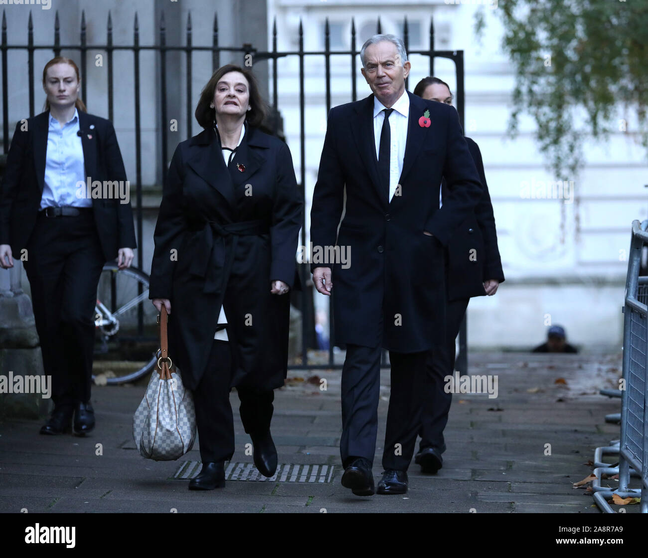 London, UK. 10th Nov, 2019. Former Prime Minister Tony Blair, and wife Cherie arrive in Downing Street on the way to the Remembrance Sunday ceremony at the Cenotaph in Whitehall. Remembrance Sunday, London, on November 10, 2019. Credit: Paul Marriott/Alamy Live News Stock Photo
