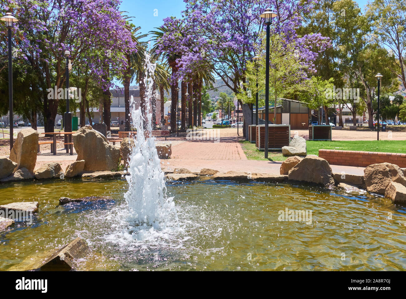 Bicentennial Park Fountain looking north.Tamworth Australia. Stock Photo