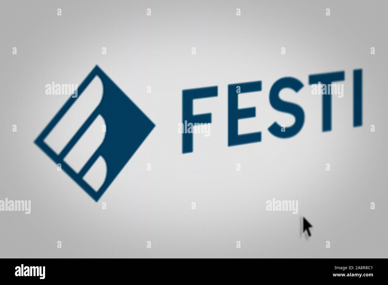 Logo of the public company Festi displayed on a computer screen in close-up. Credit: PIXDUCE Stock Photo