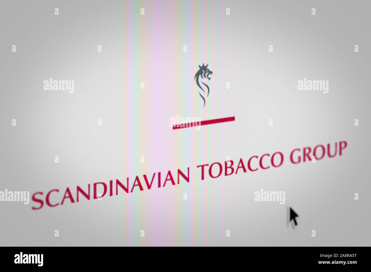 scandinavian tobacco logo Logo of the public company Scandinavian Tobacco Group displayed on a  computer screen in close-up. Credit: PIXDUCE Stock Photo