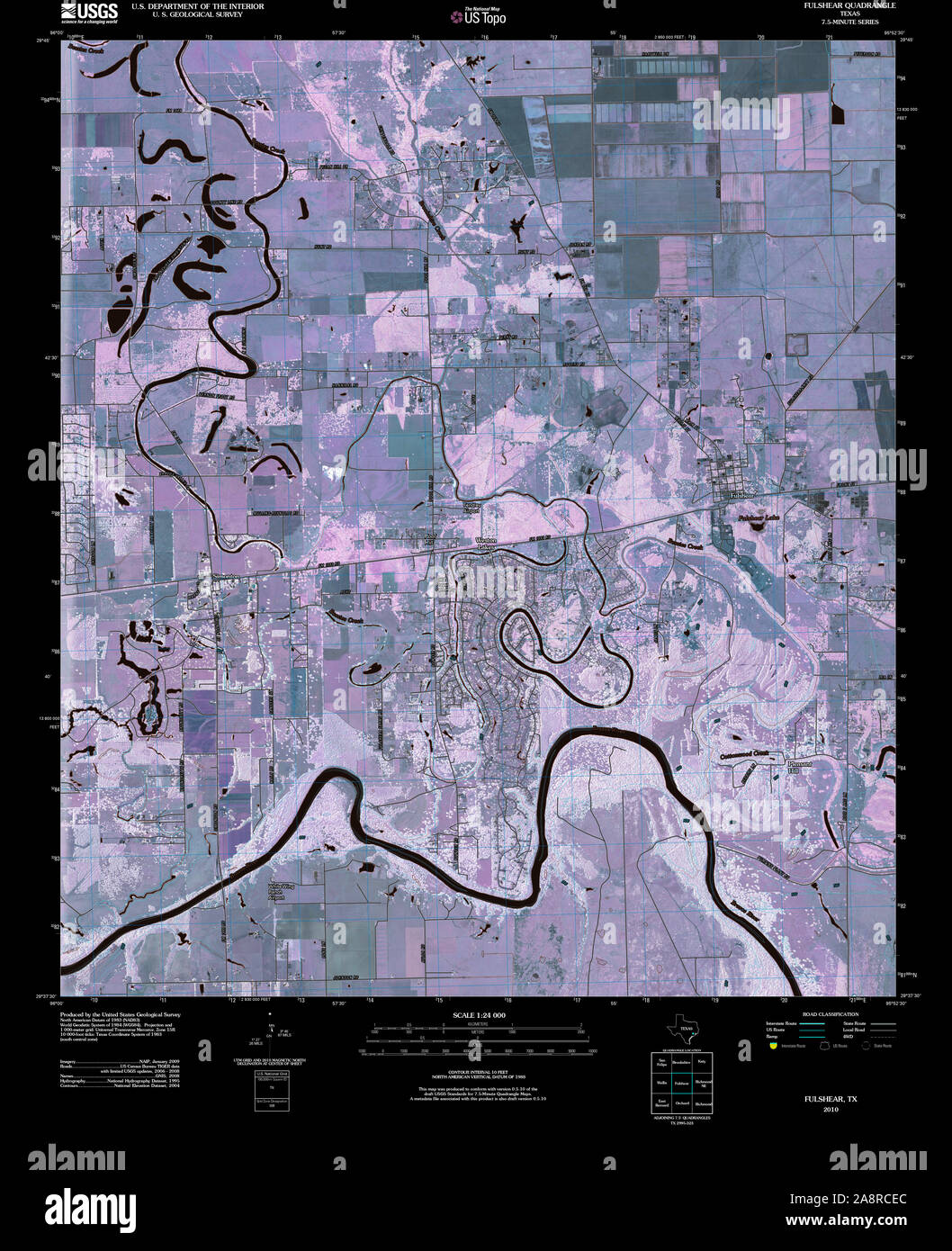 Usgs Topo Map Texas Tx Fulshear 20100609 Tm Inverted Restoration Stock 