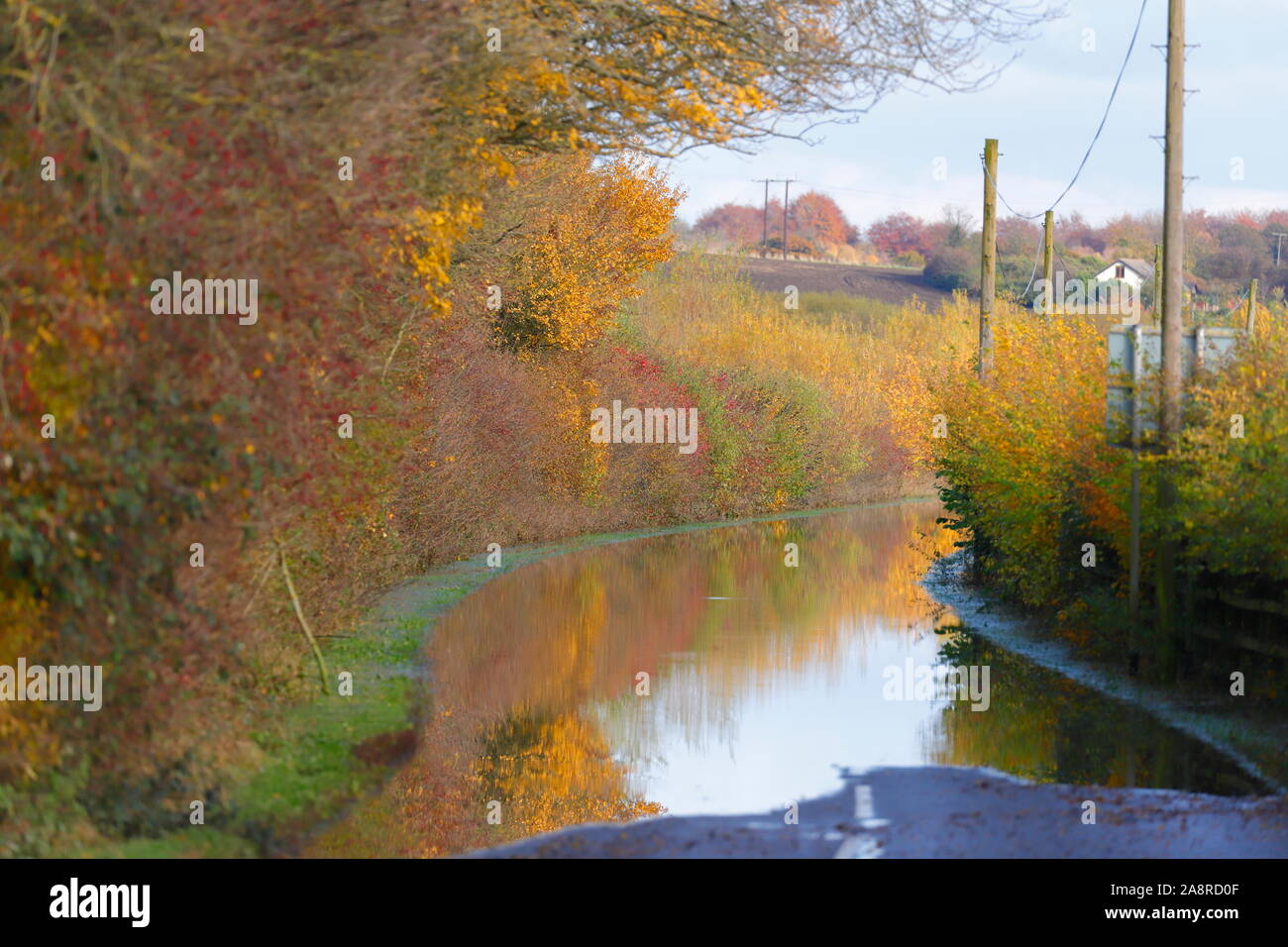 Newton Lane at Fairburn Ings near Castleford submerged beneath water after flooding in the area. Stock Photo
