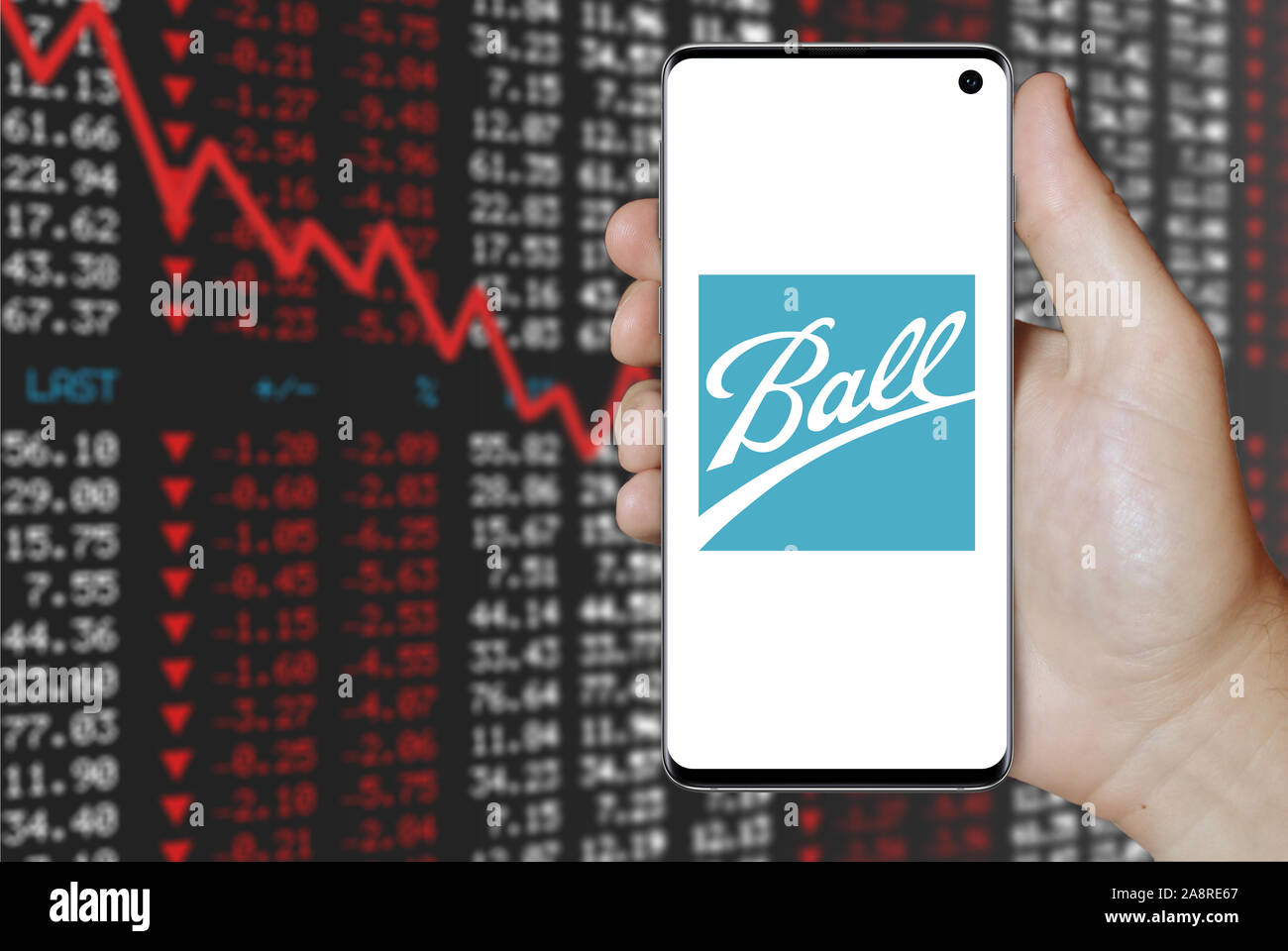 Logo of public company Ball Corp displayed on a smartphone. Negative
