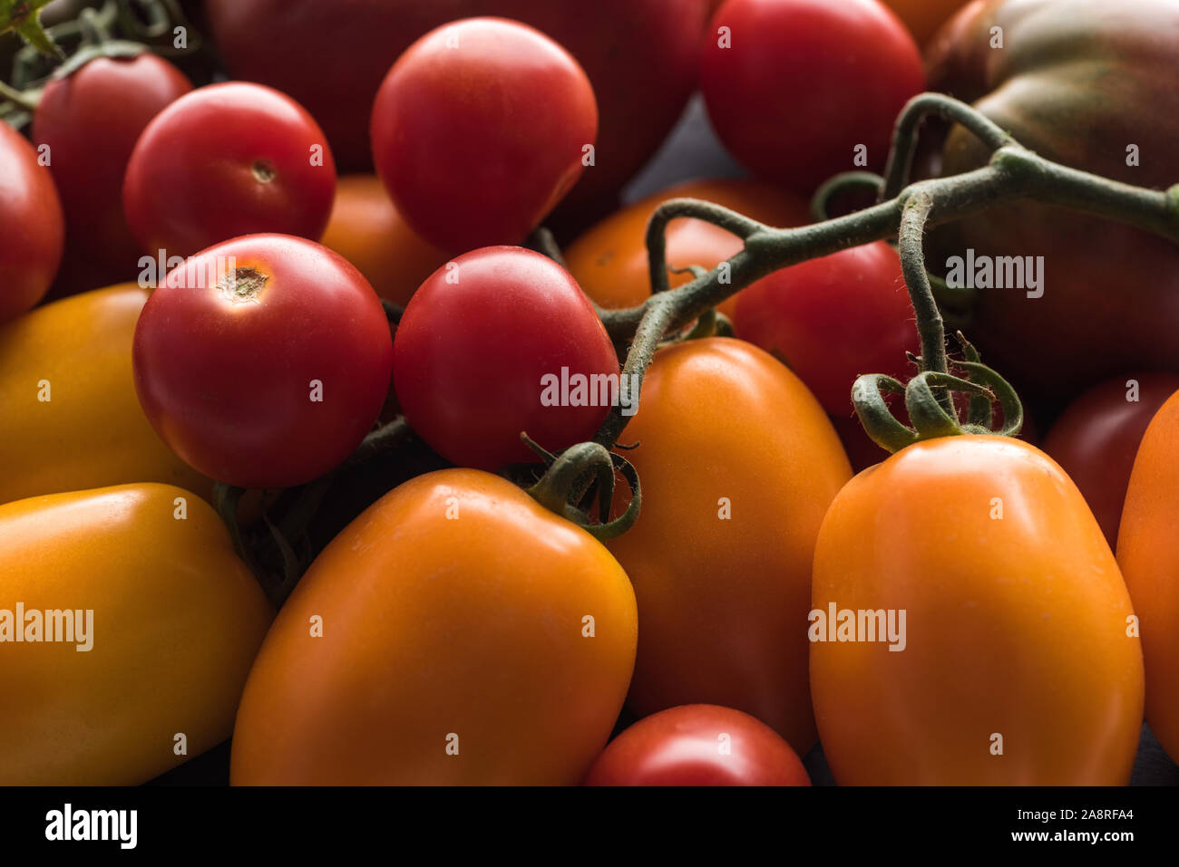 close up view of yellow, red and cherry tomatoes Stock Photo - Alamy