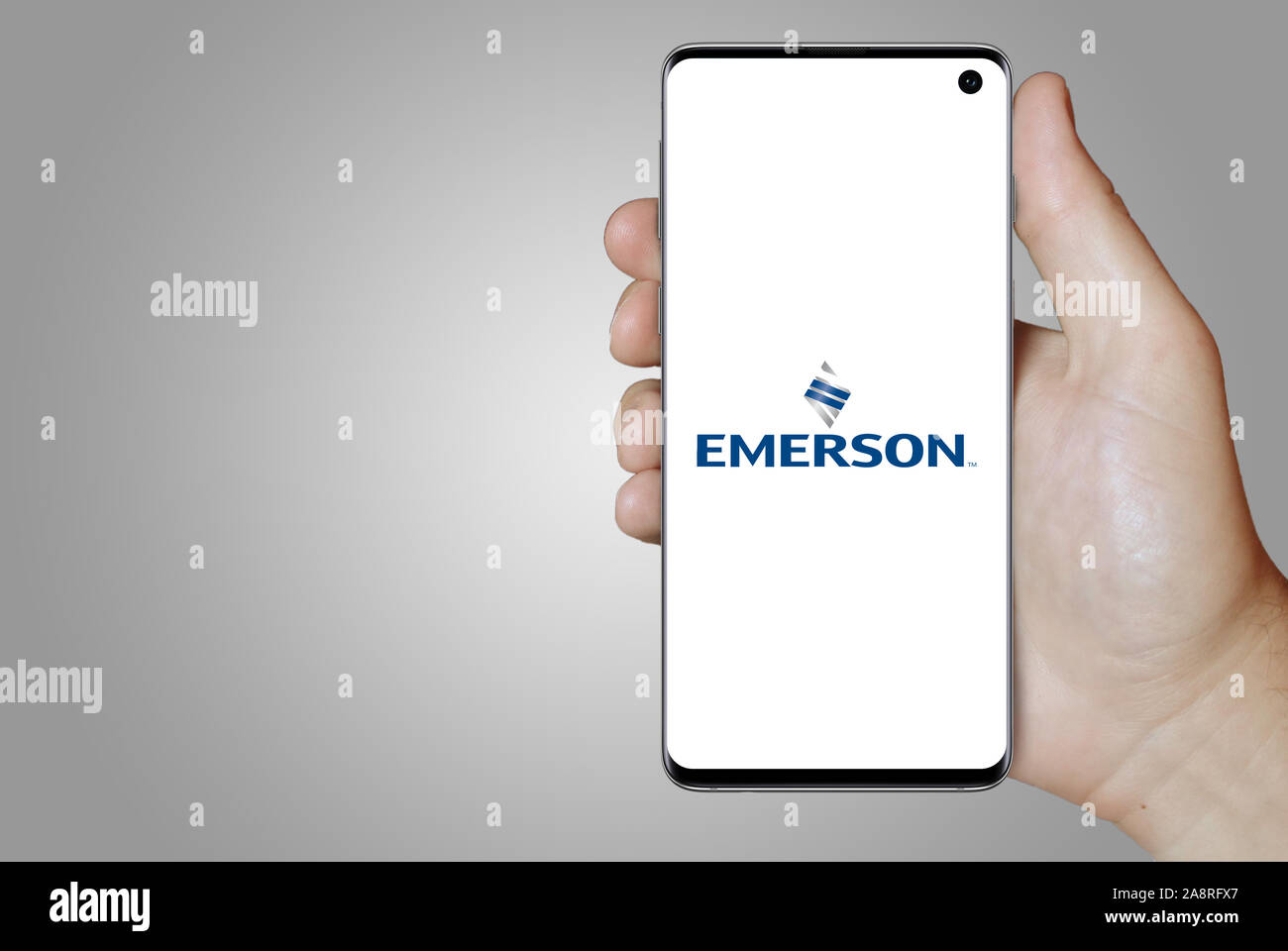 Logo Of Public Company Emerson Electric Company Displayed On A Smartphone Grey Background Credit Pixduce Stock Photo Alamy