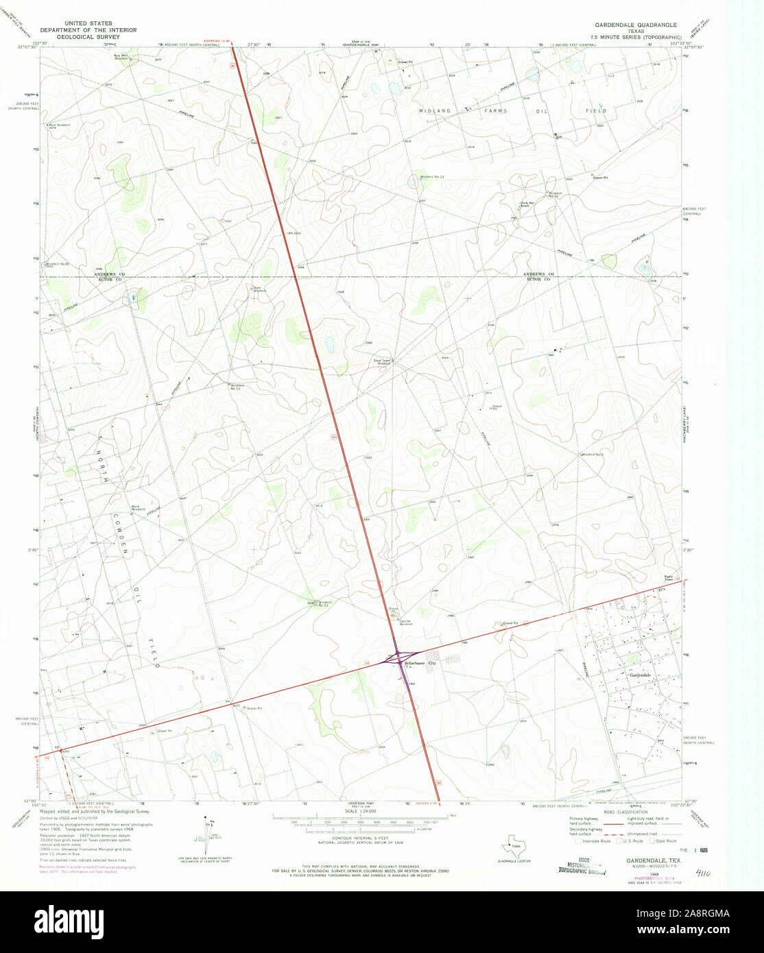 USGS TOPO Map Texas TX Gardendale 108397 1968 24000 Restoration Stock