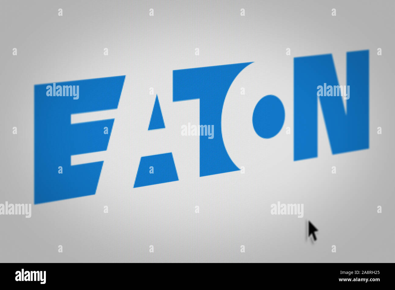 Logo of the public company Eaton Corporation displayed on a computer screen in close-up. Credit: PIXDUCE Stock Photo