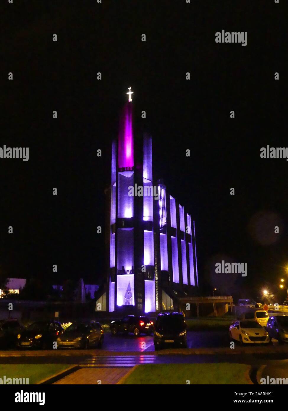 Illuminations of Royan, the night, particulary notre Dame de Royan Stock Photo