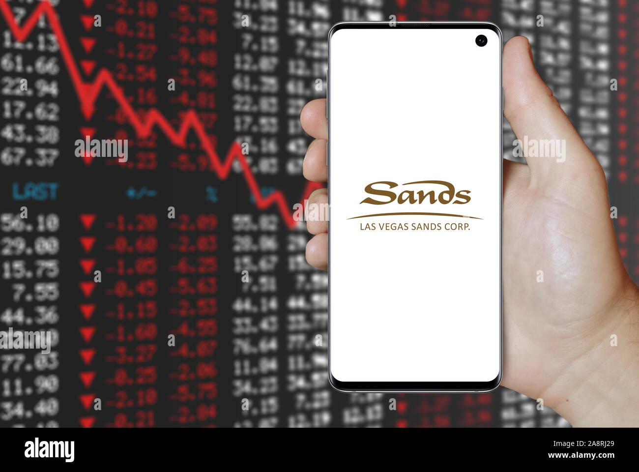 Logo of the public company Las Vegas Sands Corp displayed on a computer  screen in close-up. Credit: PIXDUCE Stock Photo - Alamy