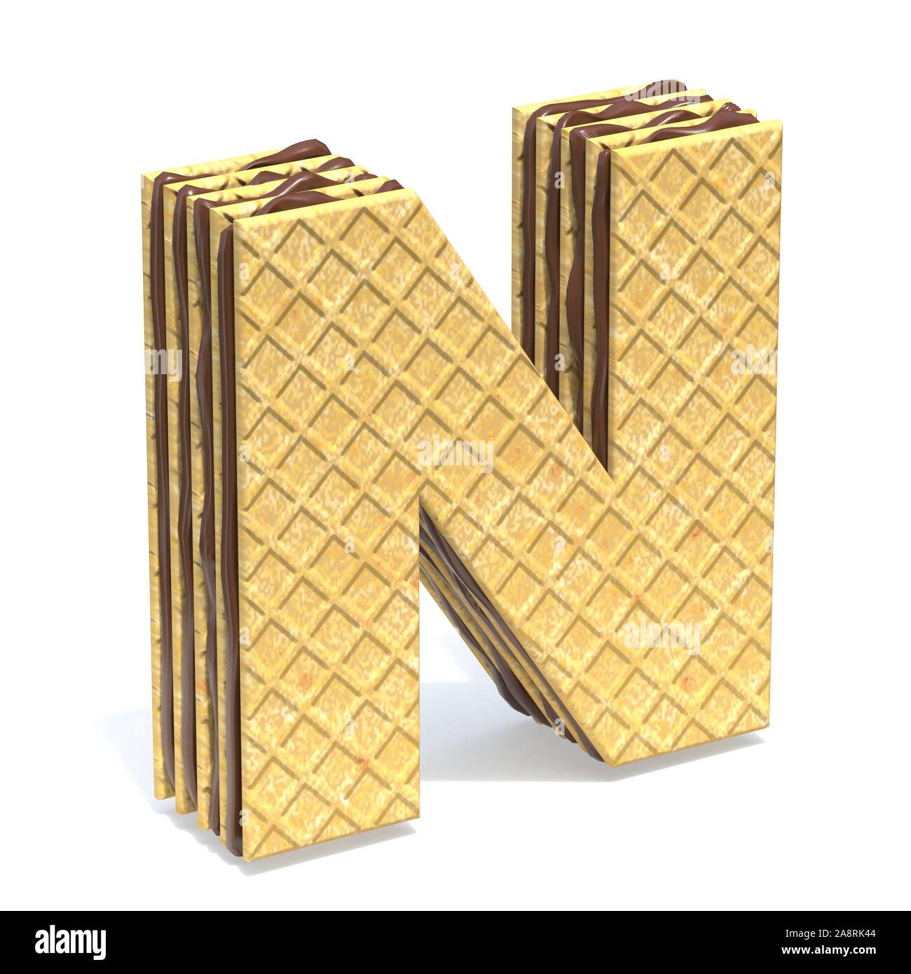 Waffles font with chocolate cream filling Letter N 3D rendering