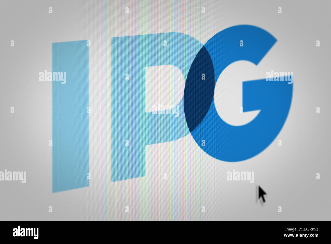 Logo of the public company Interpublic Group displayed on a computer screen  in close-up. Credit: PIXDUCE Stock Photo - Alamy