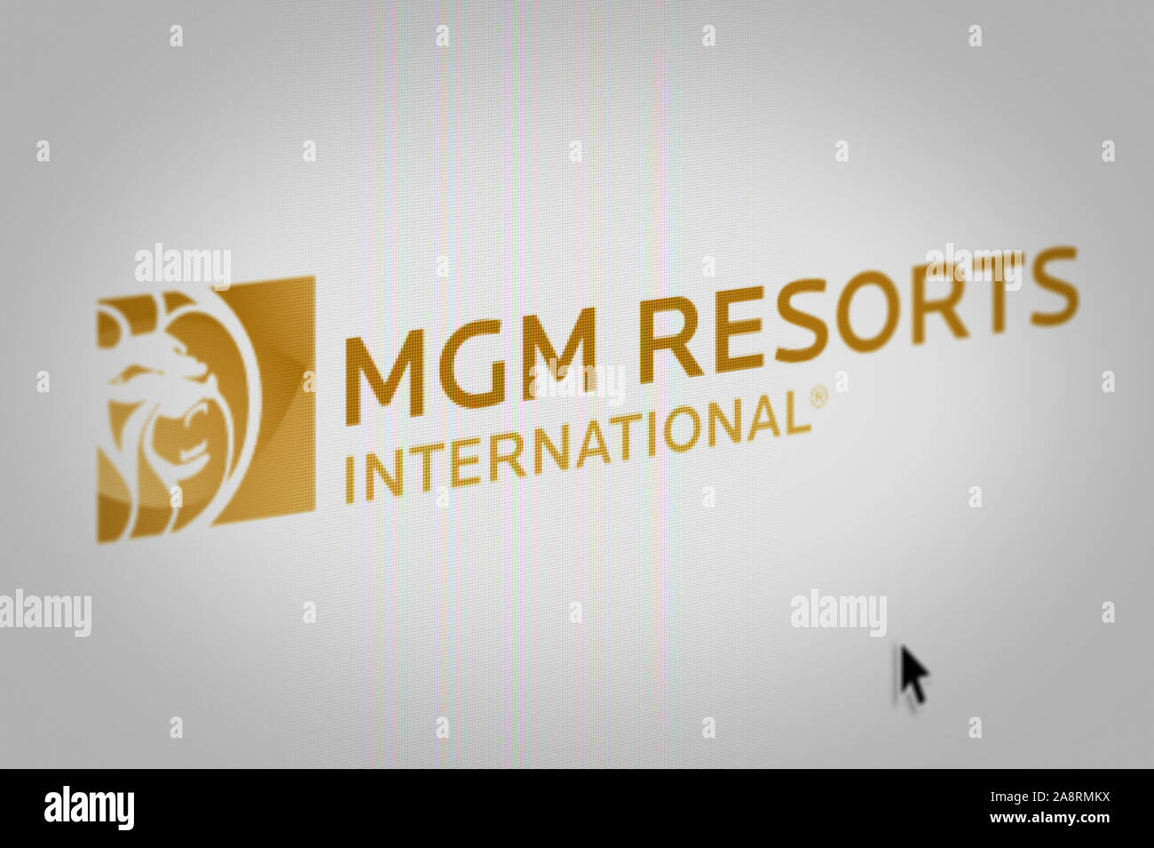 Logo of the public company MGM Resorts International displayed on a computer screen in close-up. Credit: PIXDUCE Stock Photo