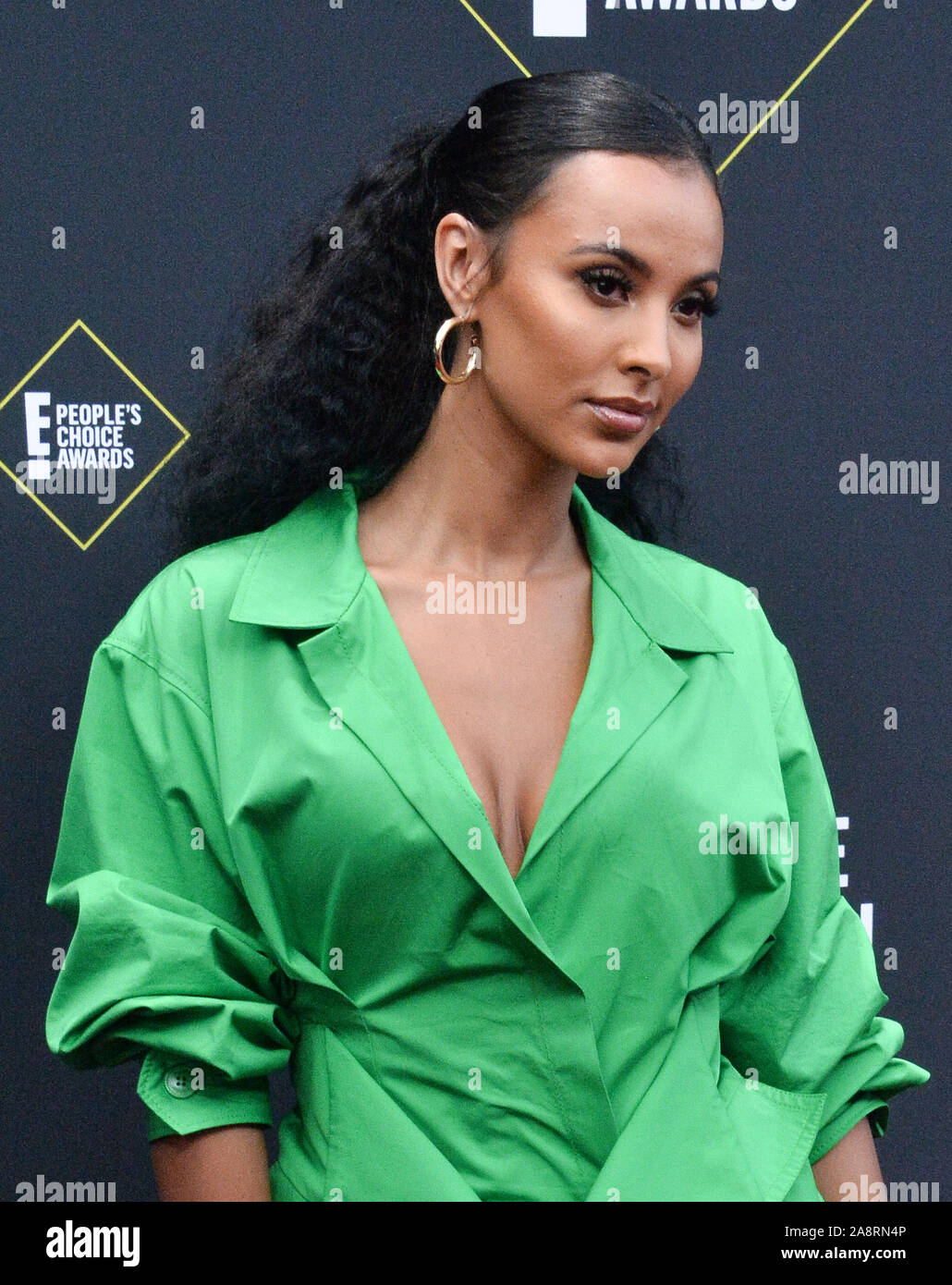 Santa Monica, USA. 10th Nov, 2019. TV personality Maya Jama arrives for the 45th annual E! People's Choice Awards at the Barker Hangar in Santa Monica, California on Sunday, November 10, 2019. Photo by Jim Ruymen/UPI Credit: UPI/Alamy Live News Stock Photo