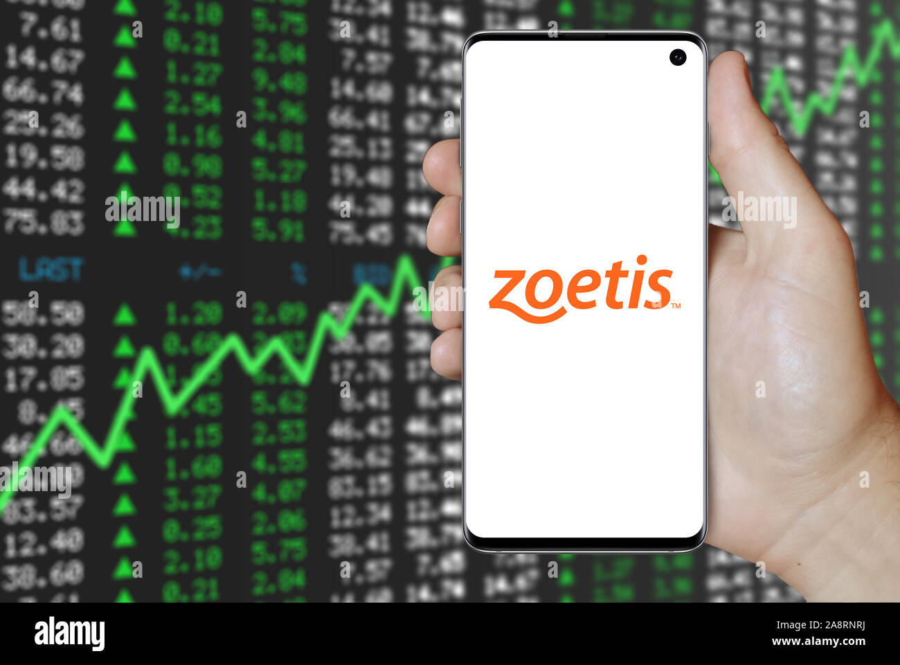 Logo of public company Zoetis displayed on a smartphone. Positive stock