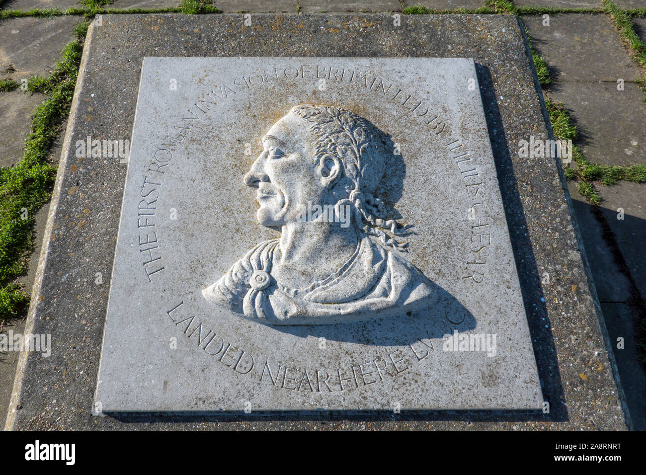 Plaque,Julius Caesar,First,Roman,Invasion,of,Britain,Landed,Near,Here,55 BC,Walmer,Seafront,Deal