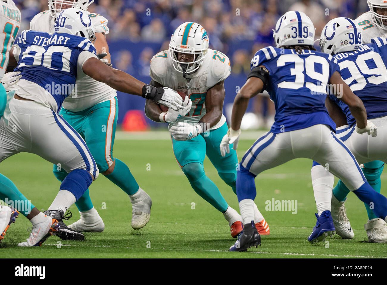 https www alamy com indianapolis indiana usa 10th nov 2019 miami dolphins running back kalen ballage 27 carries the ball in the second half of the game between the miami dolphins and the indianapolis colts at lucas oil stadium indianapolis indiana credit scott stuartzuma wirealamy live news image332436444 html